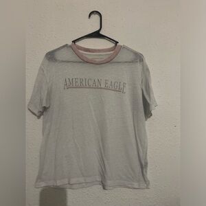 American Eagle White Tee with Pink Trim